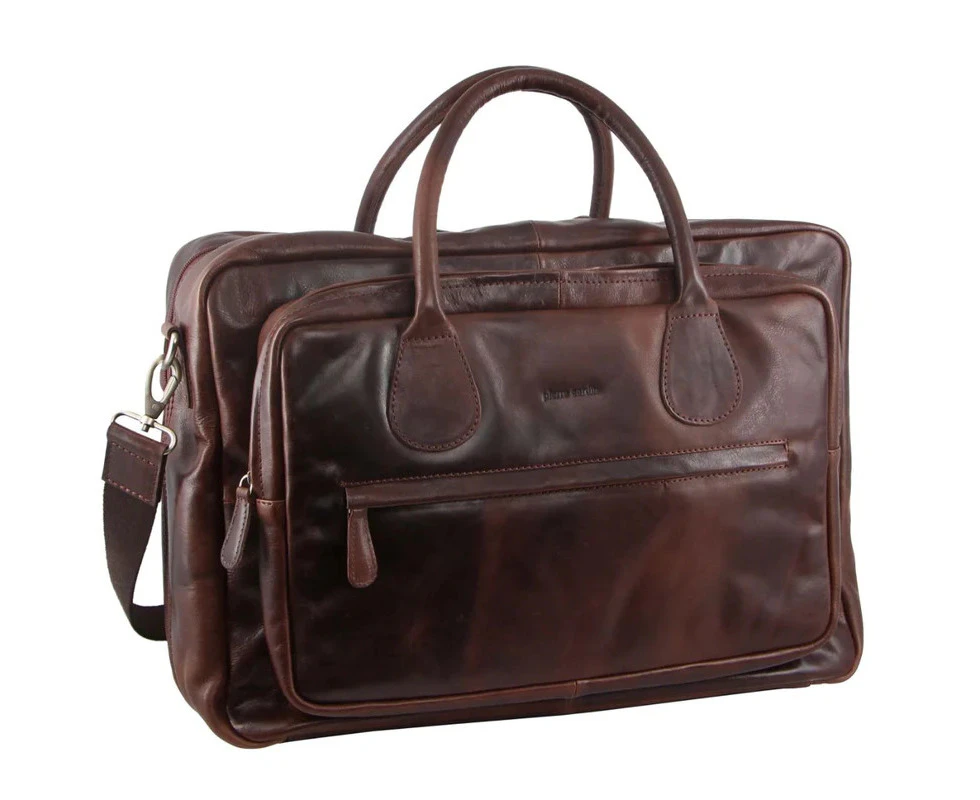 Pierre Cardin Mens Rustic Leather Overnight Bag Weekend Luggage - Chocolate