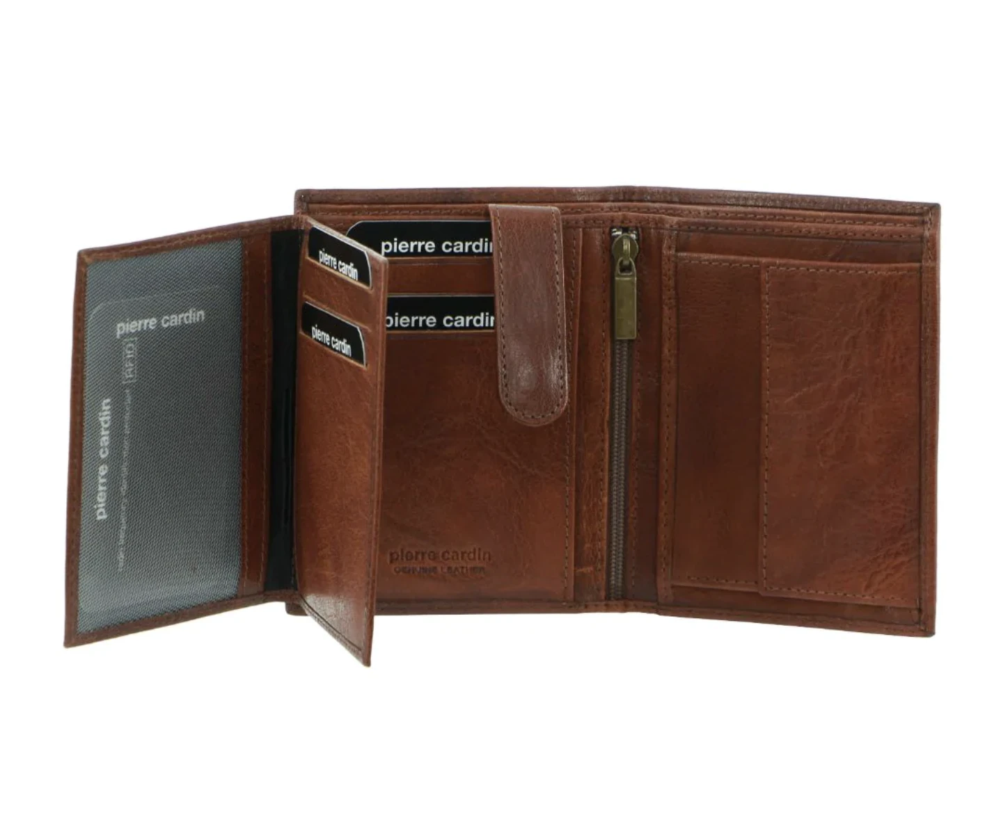 Pierre Cardin Mens Rustic Soft Leather Tri-Fold Wallet Card Holder - Chestnut