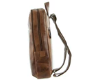 Pierre Cardin Rustic Large Leather Backpack Bag Rucksack Men Women - Cognac