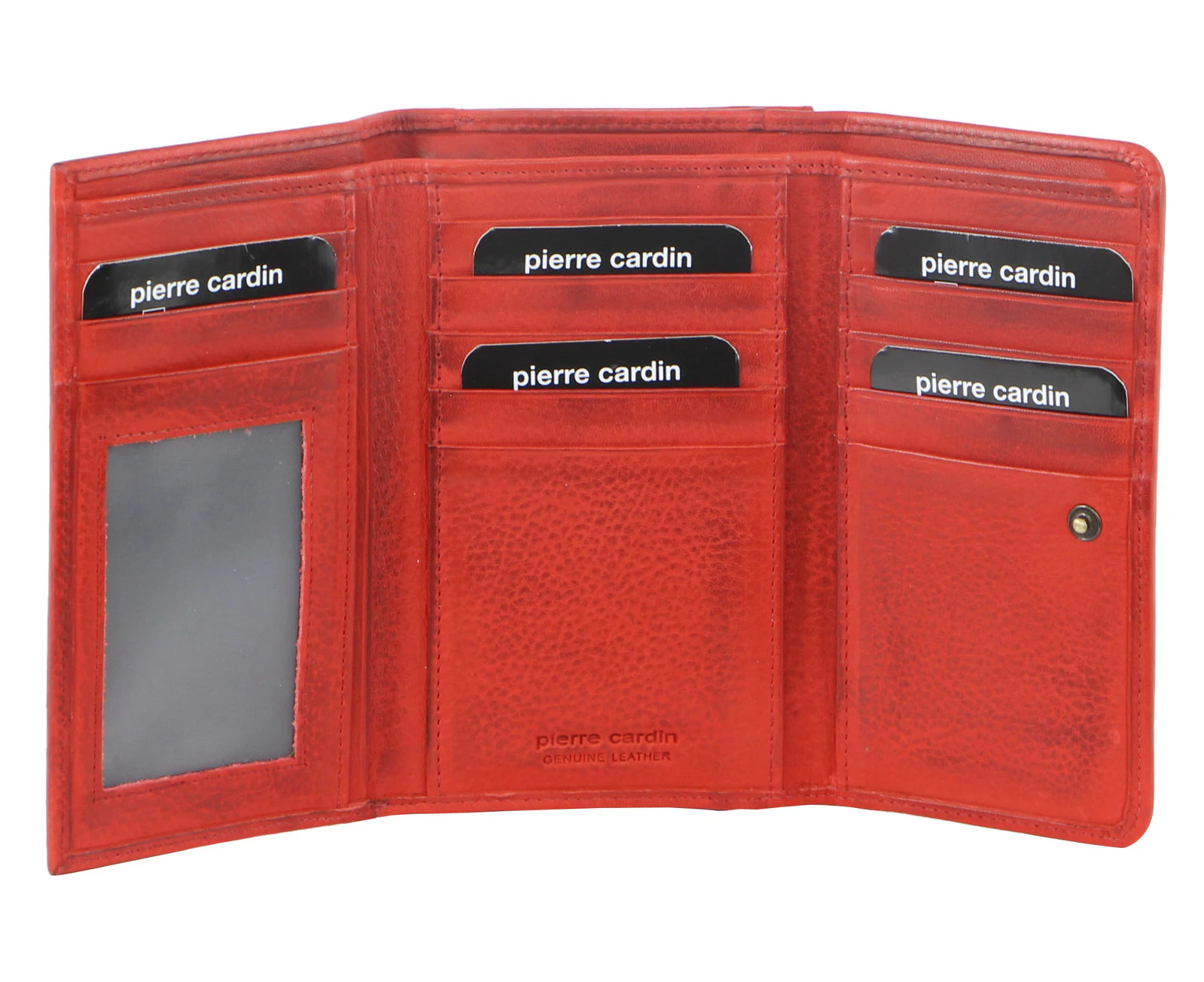 Pierre Cardin Womens Soft Italian Leather RFID Purse Wallet Rustic Trifold - Red