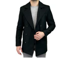 Essex Mens Peacoat Woolen Trench Coat Overcoat Long Jacket Melton - Black