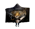 Hooded Blanket 3d Print Sherpa Fleece Blanket Smoking Animal Wearable Blanket - Tiger King