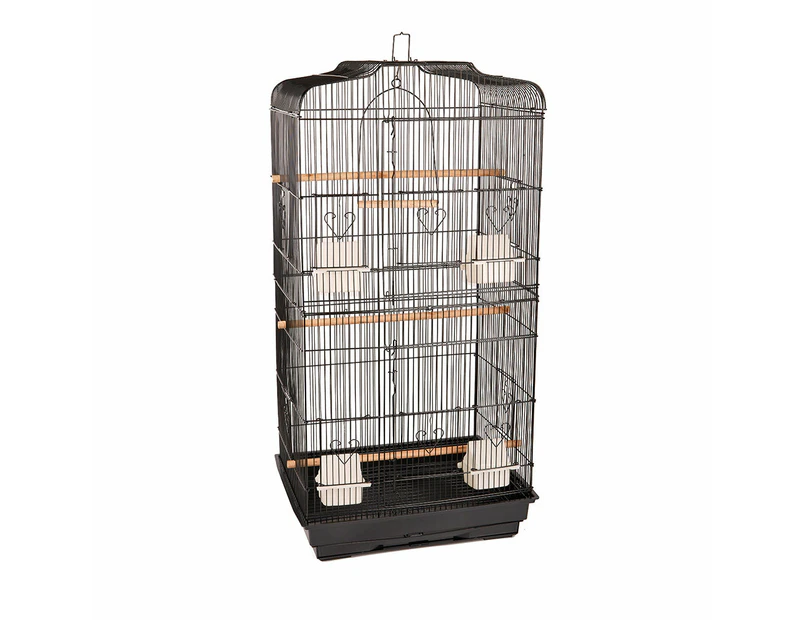 Pet Bird Cage Parrot Aviary Canary Budgie Finch Perch Black Portable Metal