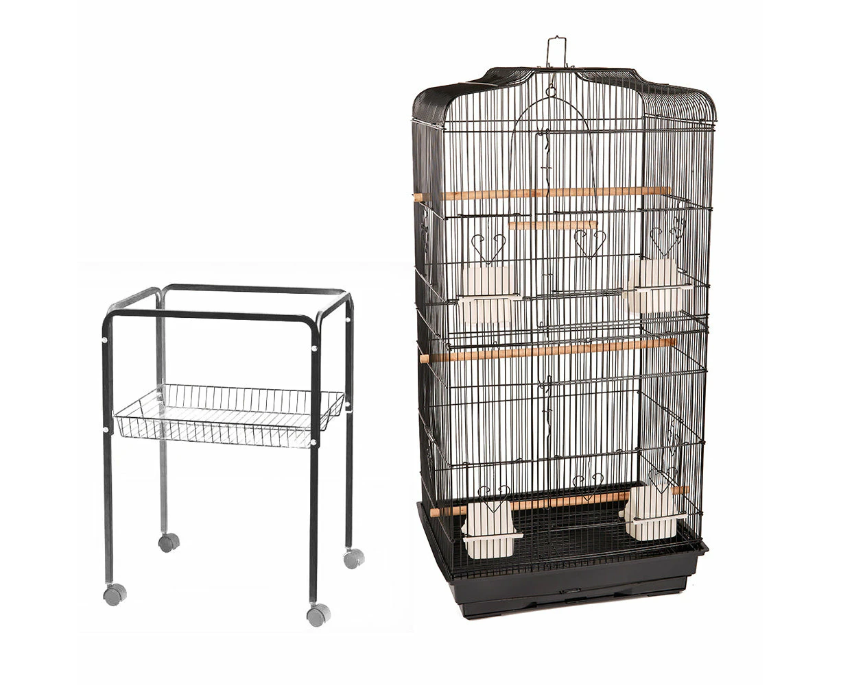 Pet Bird Cage with stand Parrot Aviary Canary Budgie Finch Perch Black Portable Metal