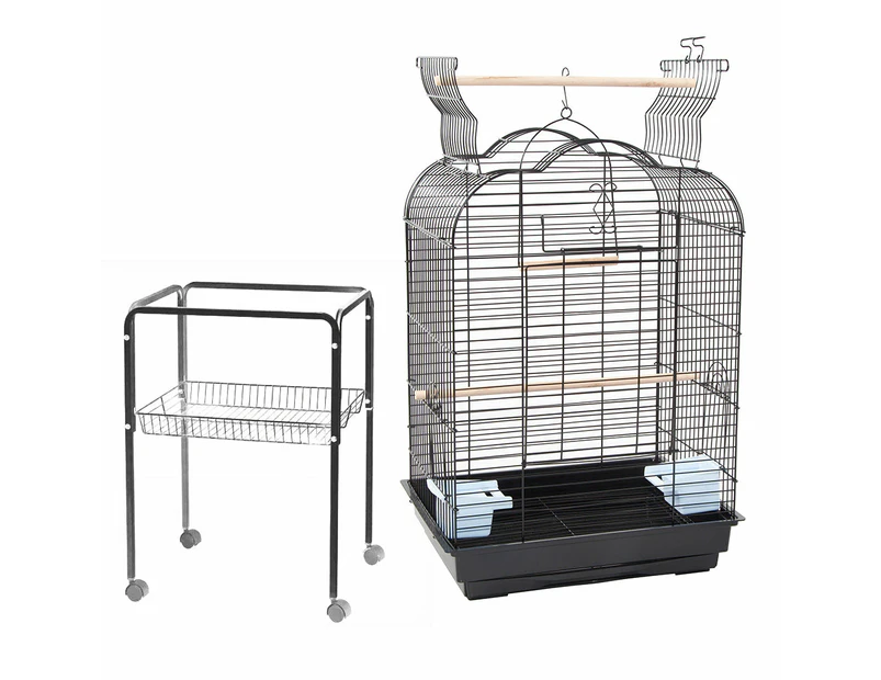 Pet Bird Cage with stand Parrot Aviary Canary Budgie Finch Perch Black Portable Metal