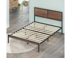 Zinus Mory Metal & Wood Bed Frame w/ Split Headboard - Brown/Black