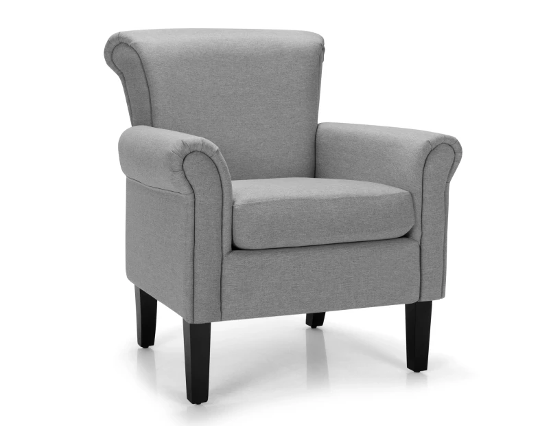 Giantex Modern Upholstered Accent Chair Fabric Sofa w/Rubber Wood Legs & Adjustable foot pads Leisure Chair Light Grey