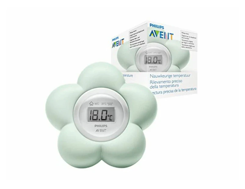 PHILIPS AVENT Baby Digital Thermometer for Bedroom and Bathroom, Digital Bath themometer, float, waterproof and comfortable, Flower-shaped, Green  - Catch