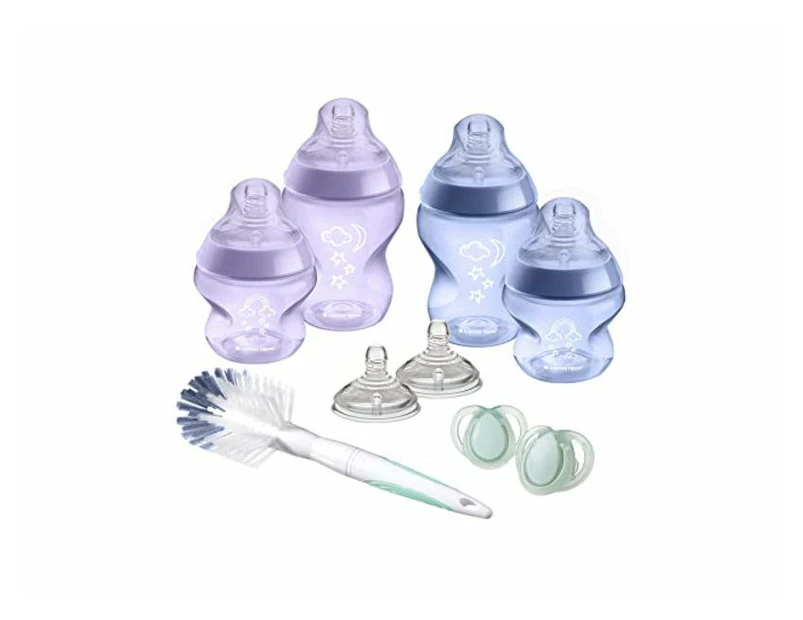 Tommee Tippee Closer to Nature Baby Bottle Starter Set(2x 150ml & 2x 260ml Bottles with slow flow teat +2 Soothers + 2 Medium-flow teats + 1 Brush) - Catch