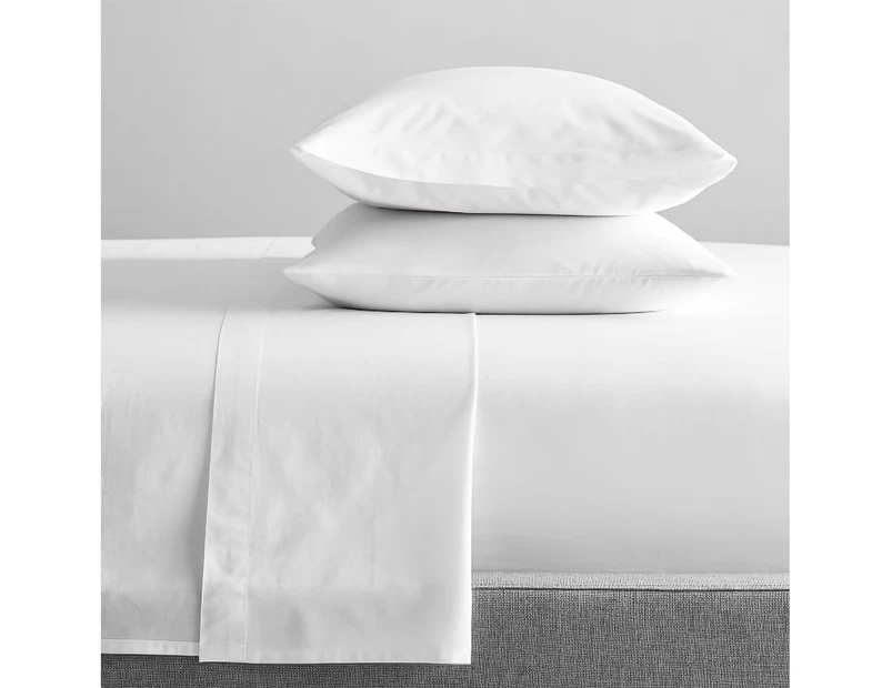 Renee Taylor Double Bed Sheet/Pillowcases Set 300TC Organic Cotton Bedding White