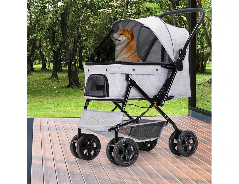 Pawz Pet Stroller Pram Dog Carrier Trailer Strollers 4 Wheels Foldable Large