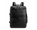 Business Backpacks For Men Waterproof PU Leather Laptop Bag Large Capacity USB Charging Rucksack Male Fashion Bagpack - Black