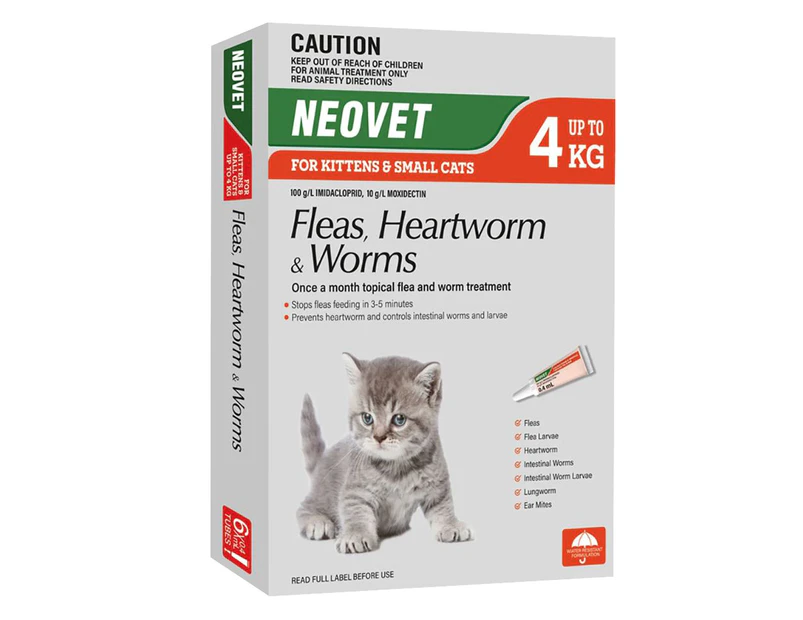 Neovet Spot-on Flea & Worms Treatment for Kitten & Small Cats Up to 4kg 6 Pack