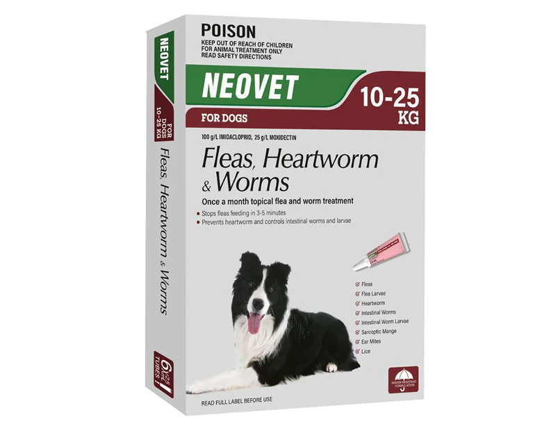 Neovet Spot-on Flea & Worms Treatment for Dogs 10-25kg Red 6 Pack