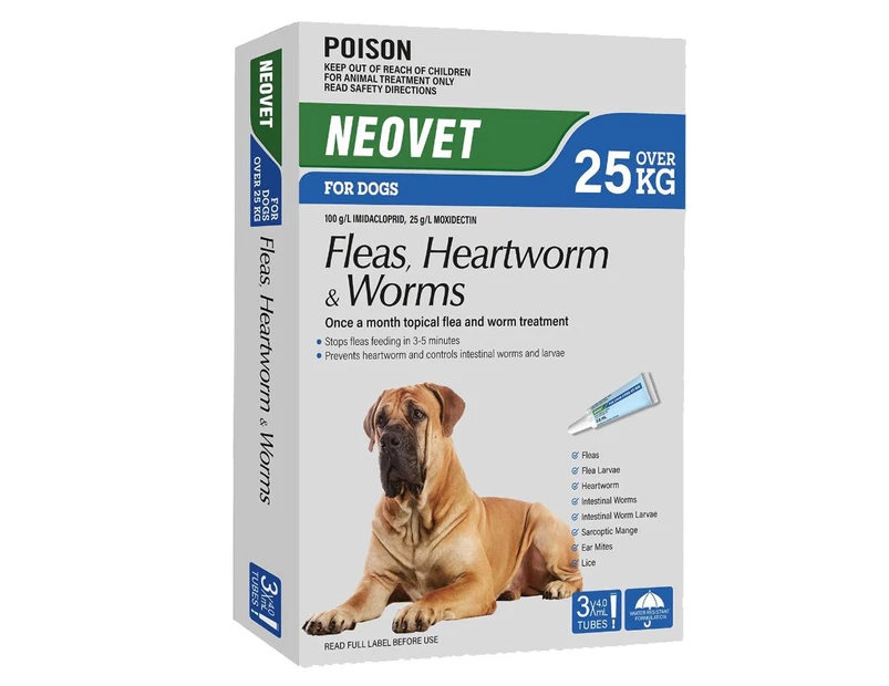 Neovet Spot-on Flea & Worms Treatment for Dogs Over 25kg Blue 3 Pack