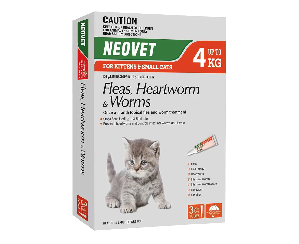 Neovet Spot-on Flea & Worms Treatment for Kitten & Small Cats Up to 4kg 3 Pack