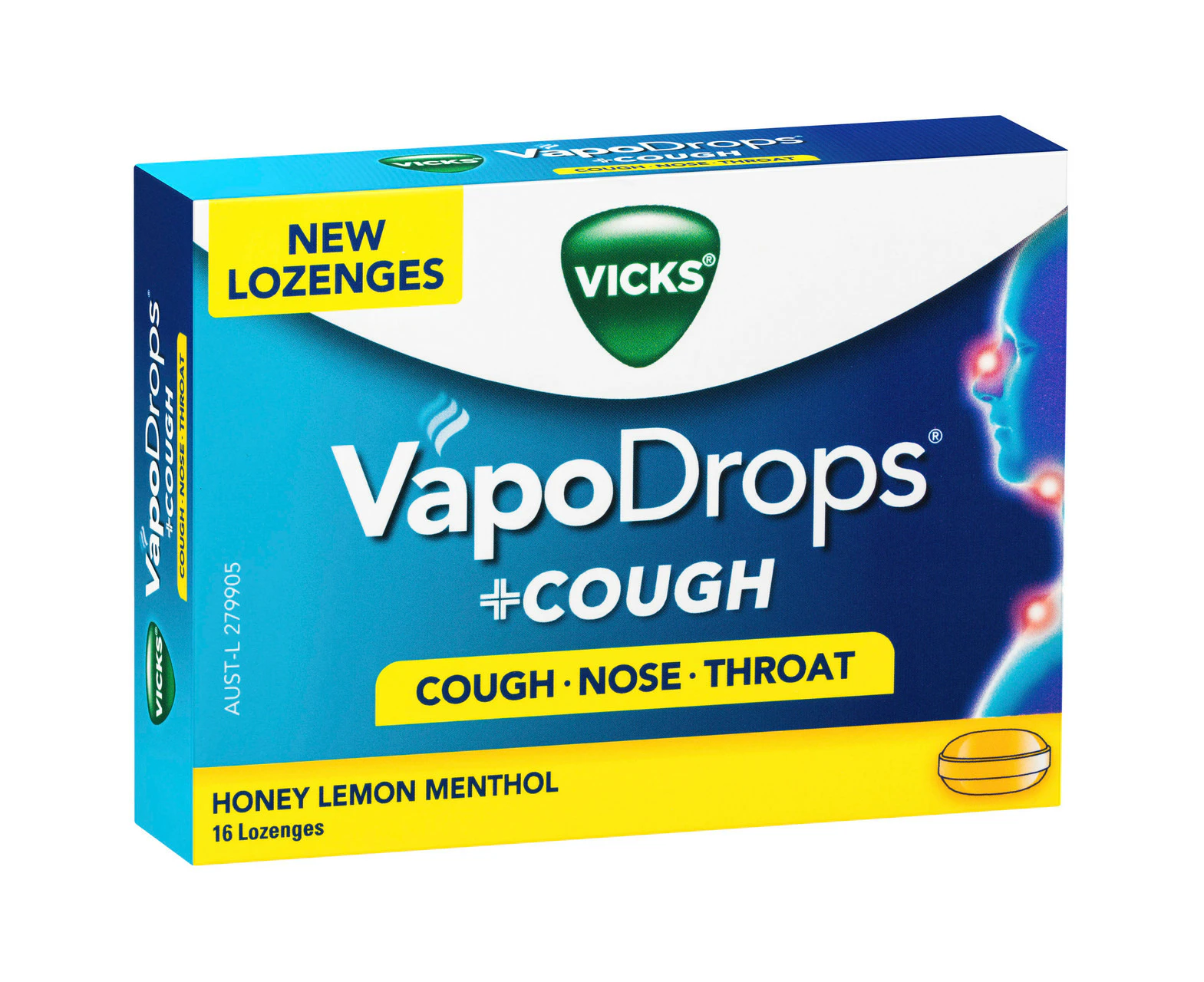 VICKS VapoDrops +COUGH Honey Lemon Menthol 16 Lozenges