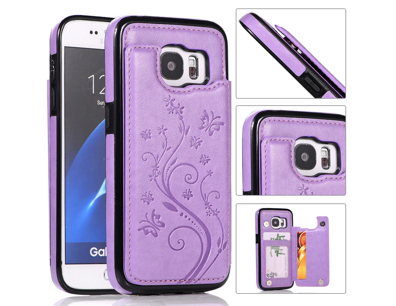 Samsung Galaxy S7 for Leather magnetic closure flip case-Purple