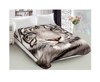 800GSM Luxury Reversible Animal Pattern Mink Blanket Queen 200 x 240 cm Blue-eyed Tiger