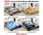 800GSM Luxury Reversible Animal Pattern Mink Blanket Queen 200 x 240 cm Blue-eyed Tiger