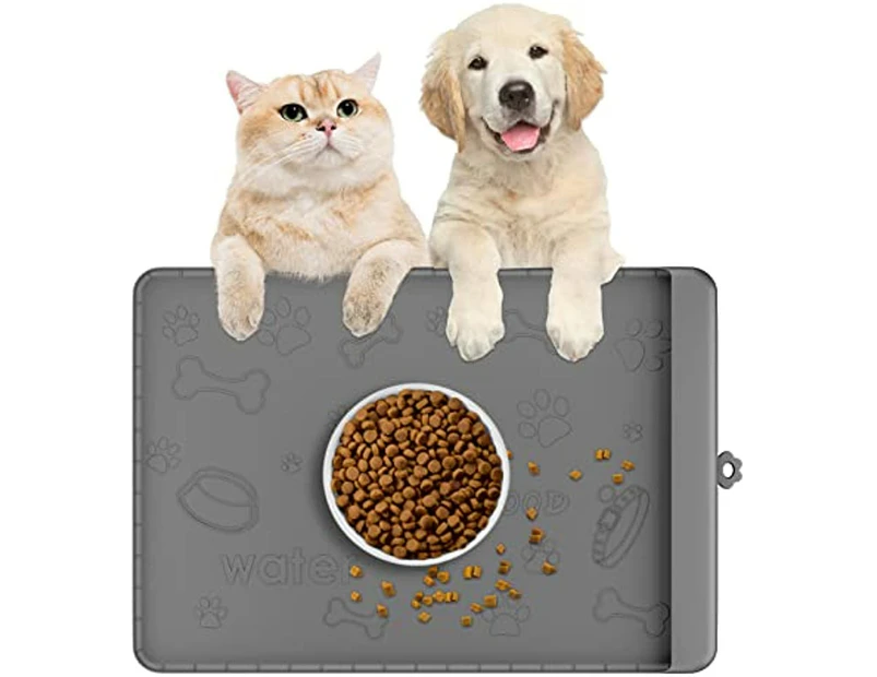 Pet Food Mat, Cat & Dog Bowl Mat for Food and Water, Silicone Floors Waterproof Non-Slip Small Feeding Mats, Dishwasher Safe -48 x 30 cm