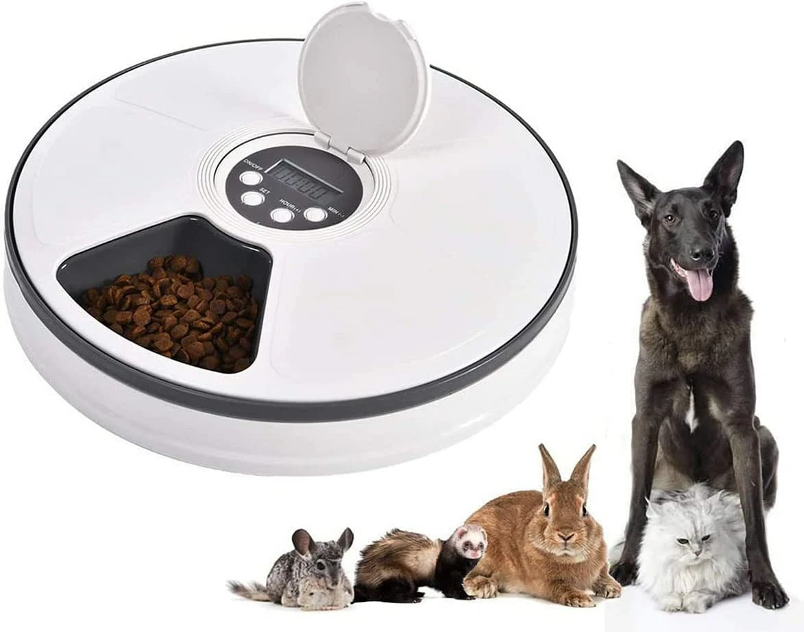 6 Meal Automatic Pet Feeder-Dry Cat Food Dispenser with Programmable Timer, Portion Control, LCD Display-for Cats Small Dogs