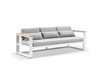 Balmoral 3 Seater Outdoor Aluminium and Teak Lounge - Outdoor Aluminium Lounges - White