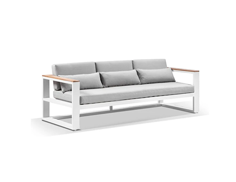 Balmoral 3 Seater Outdoor Aluminium and Teak Lounge - Outdoor Aluminium Lounges - White