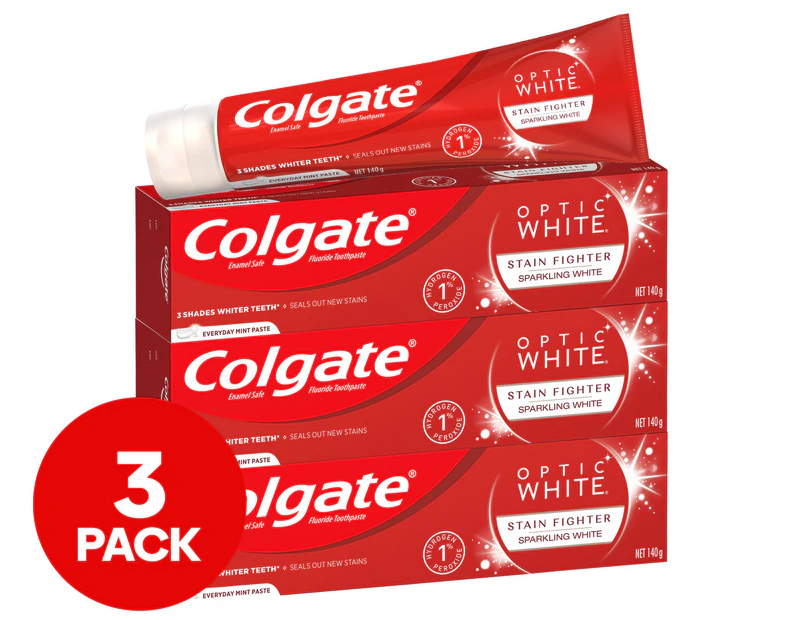 3 x Colgate Optic White Toothpaste Luminous Mint 140g