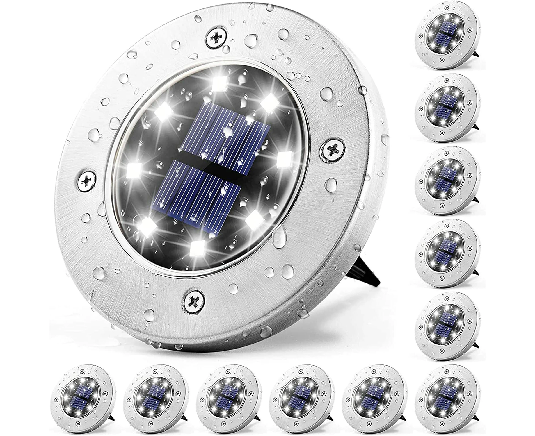 Oppsbuy 12 Pack Solar Ground Lights Disk Light Waterproof Recessed Outdoor Garden Lights White Light