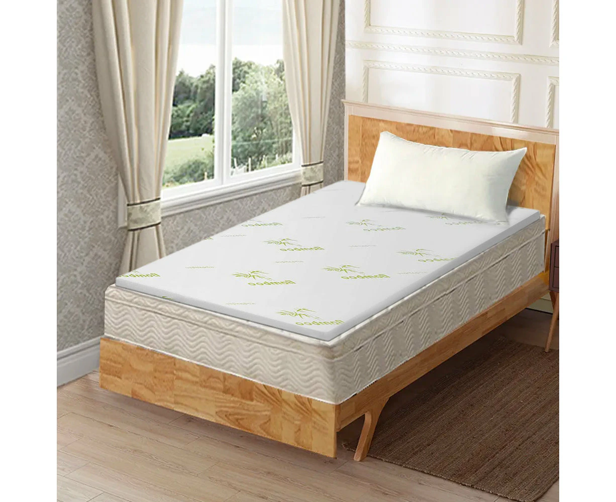 Clevinger 4cm single size memory foam mattress topper in white bambb cover