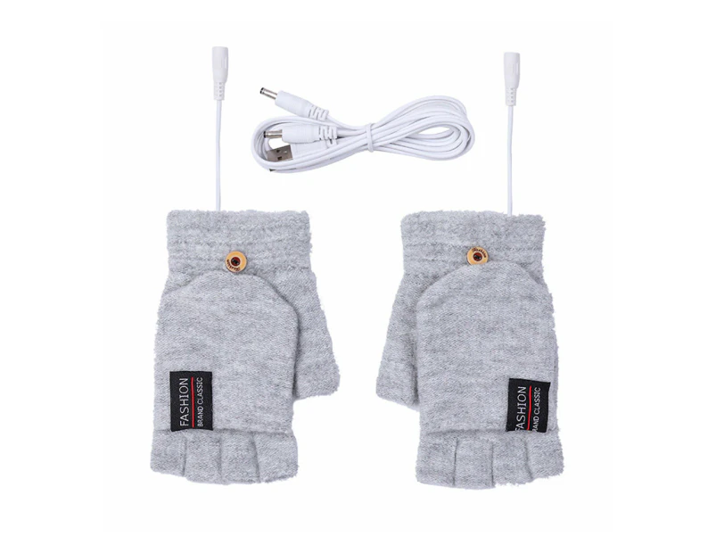 Winter Electric Heated Warmer Gloves USB Cable Half Finger Mitten-Gray