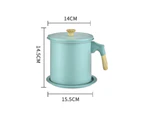 1.4L Bacon Grease Container with Strainer Oil Storage Container with Coaster Tray Dishwasher Safe Oil Keeper-mint green
