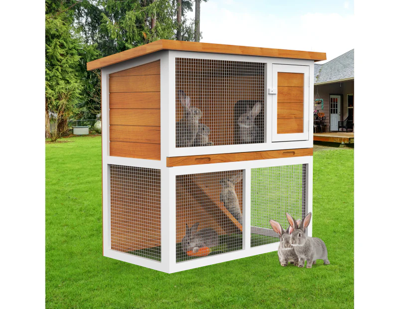 Advwin Large Run Wooden Pet Hutch Rabbit Cage House Outdoor(2 Storey, Brown)