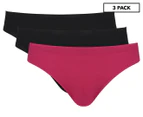 Today's Women Women's Bonded Midi Bikini Briefs 3-Pack - Black/Raspberry