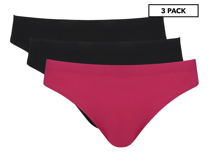 Today's Women Women's Bonded Midi Bikini Briefs 3-Pack - Black/Raspberry