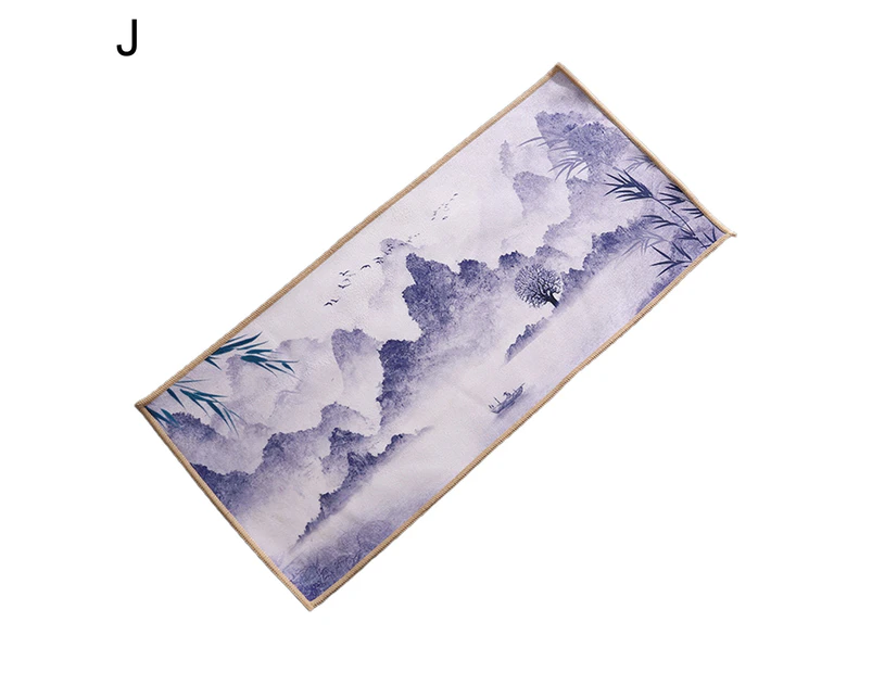 Minbaeg Tea Towel Chinese Painting Traditional Style Coral Fleece Rivers Mountains Thick Table Mat Professional Rag for Tea Houses-J