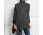 Bestjia Turtleneck Batwing Long Sleeve Solid Color Autumn T-shirt Women Casual Irregular Hem Mid-length Pullover Top Streetwear - Grey