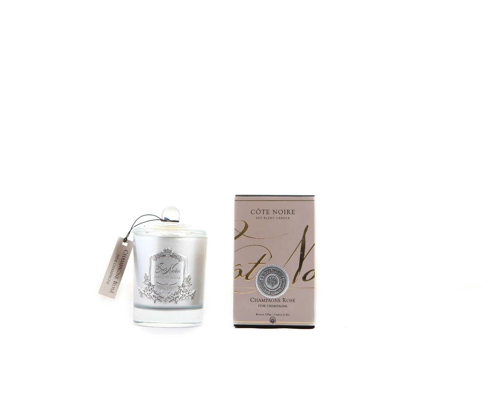 Cote Noire Candle Badged Silver 185 g - Pink Champagne