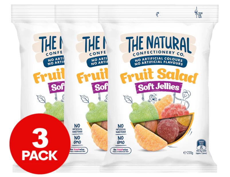 3 x The Natural Confectionery Company Soft Jellies Fruit Salad 220g