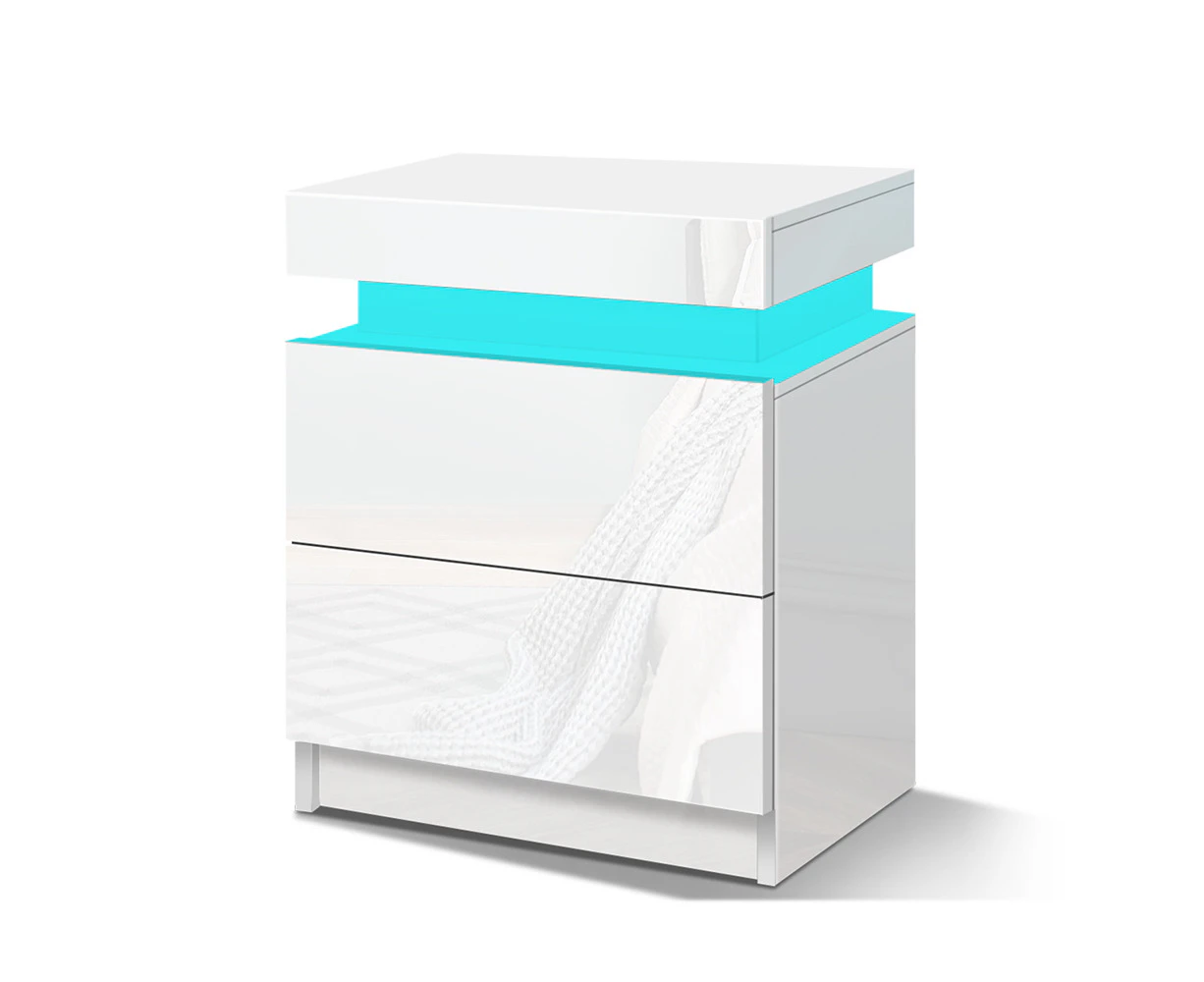 ALFORDSON Bedside Table RGB LED 2 Drawers White