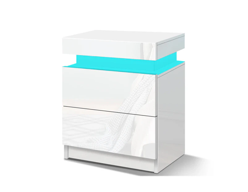 ALFORDSON Bedside Table RGB LED 2 Drawers White