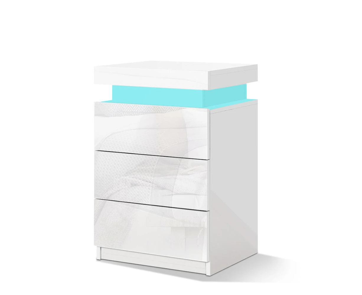 ALFORDSON Bedside Table RGB LED 3 Drawers White