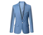 Men Male Suit Jacket Slim Fit One Button Dress Lapel Blazer Coat Work Formal Party - Light blue
