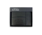 Men's Republic Sleek Stitched Stylish Leather Wallet Black With Gift Box 12cm