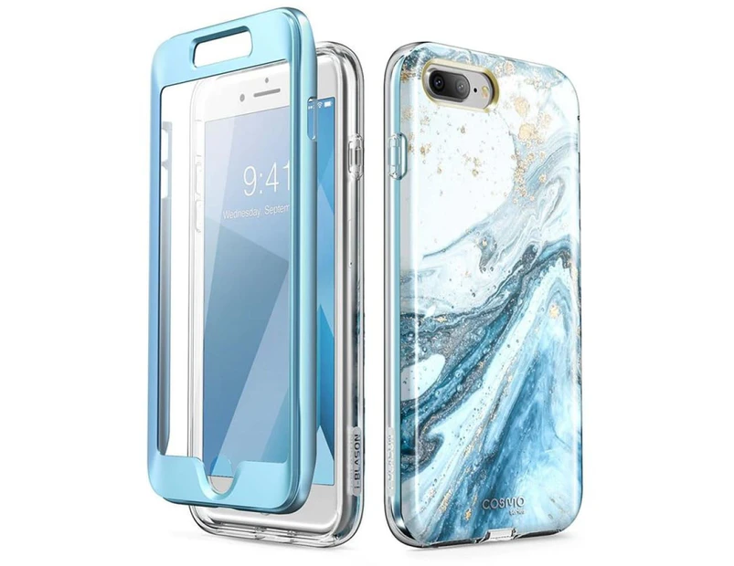 For Iphone 7 Plus 8 plus Case With built-in Screen Protector Cosmo Marble Pink - Blue
