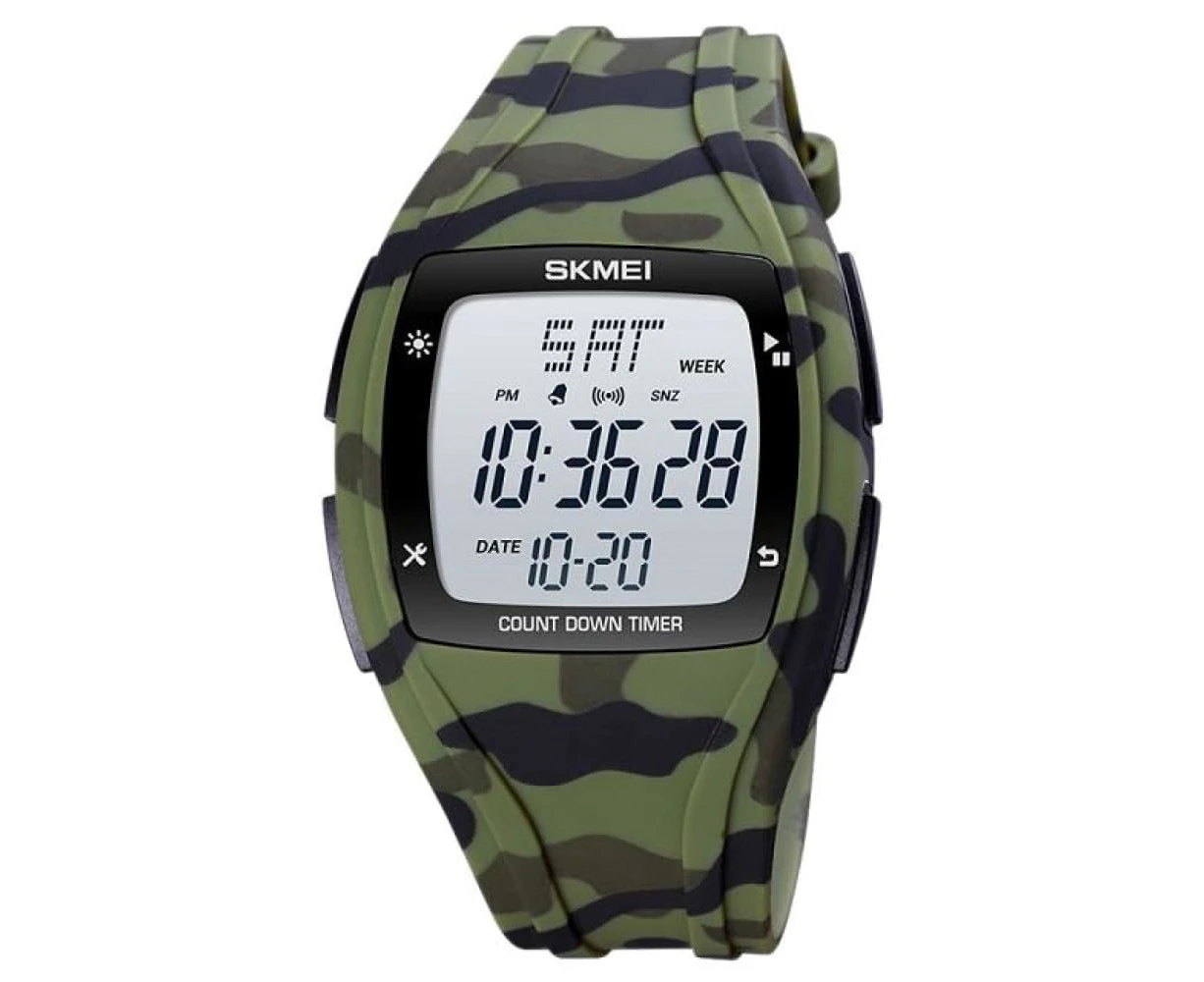 Electronic Led Display Sports Countdown Waterproof Watches For Men&Women - Camo ArmyGreen