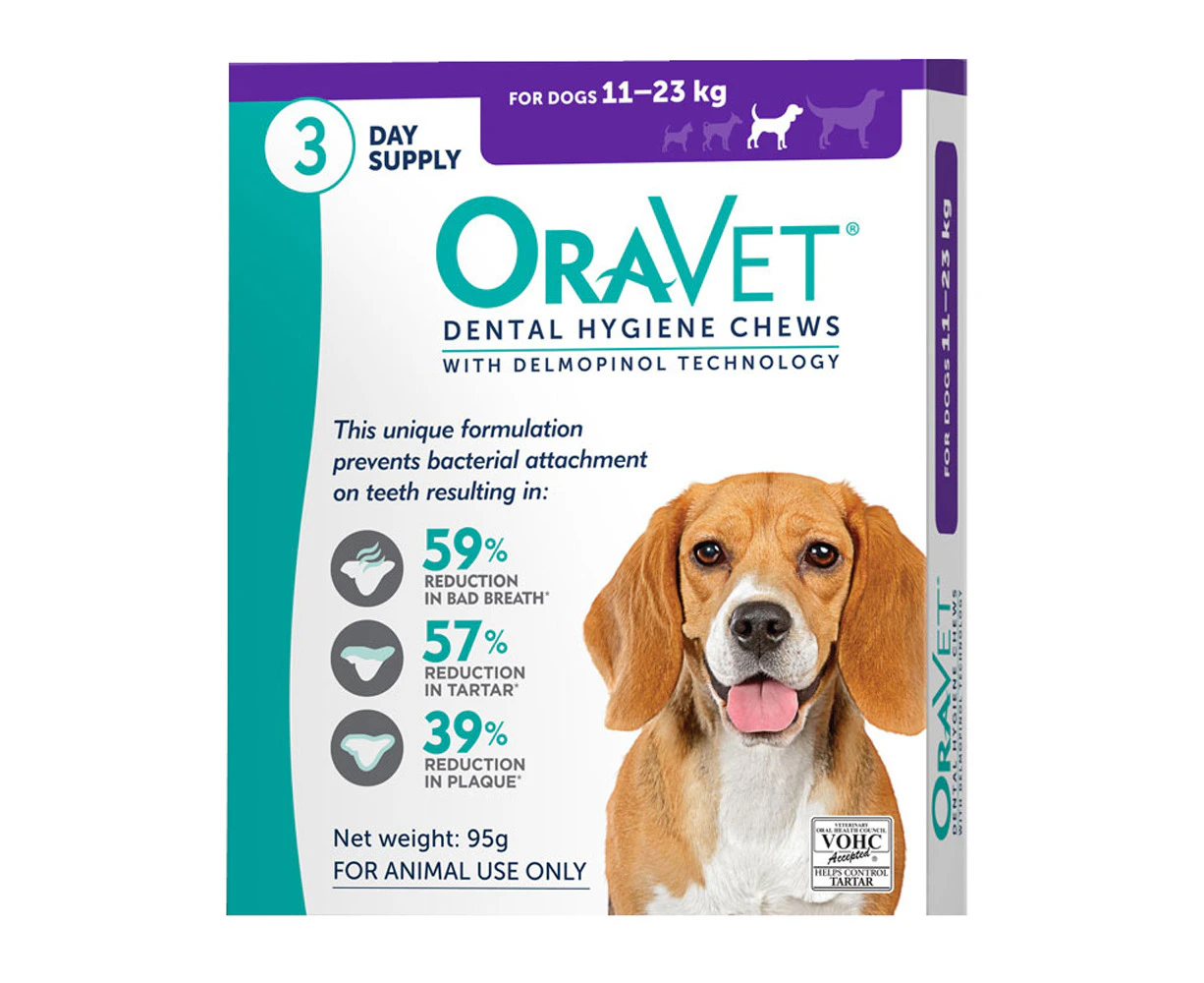 Oravet Plaque & Tartar Control Chews for Medium Dogs 11-23kg - 3-pack