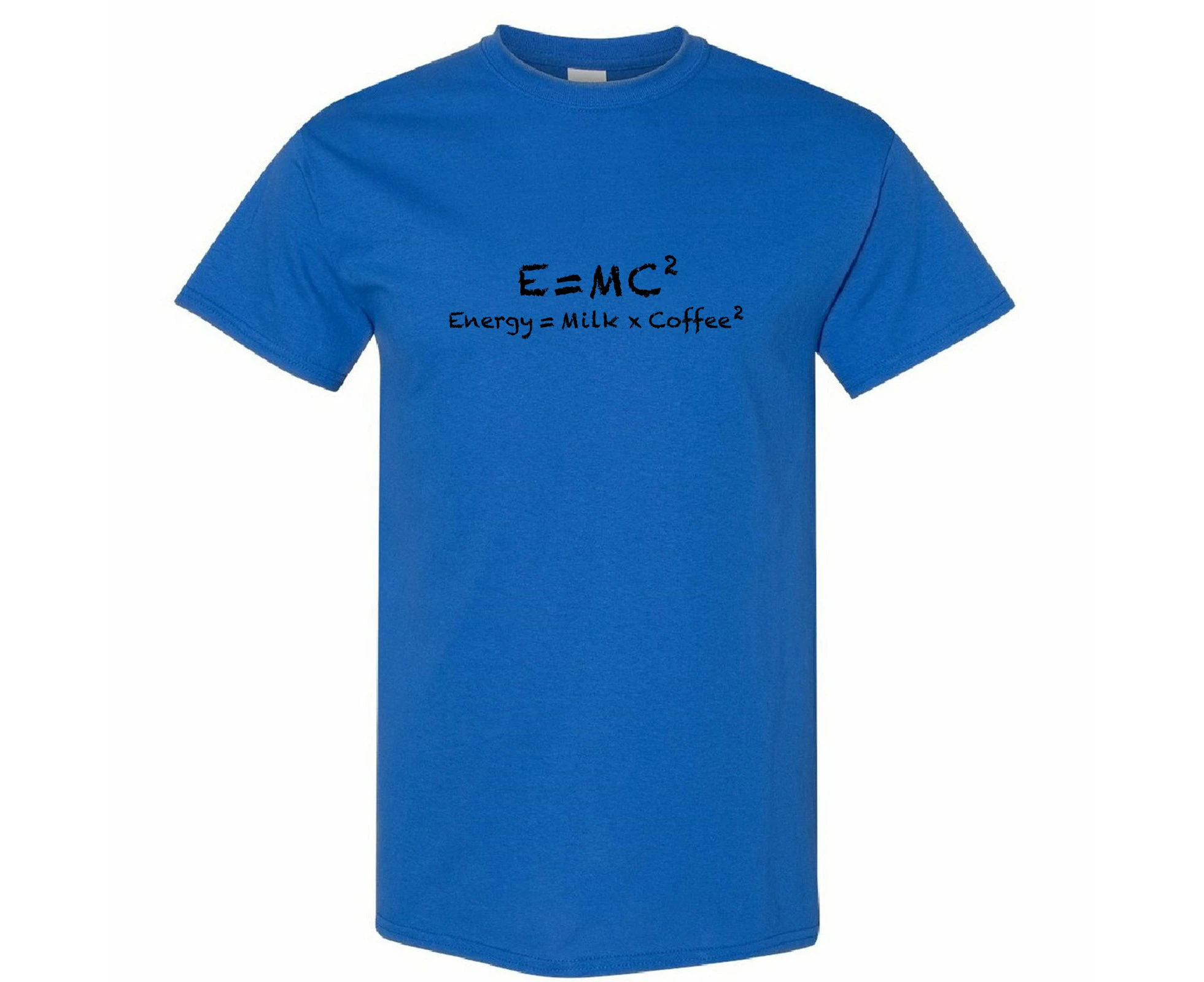 E=mc2 Energy Milk Coffee Funny Einstein Formula T-Shirt Blue Mens Tee Top