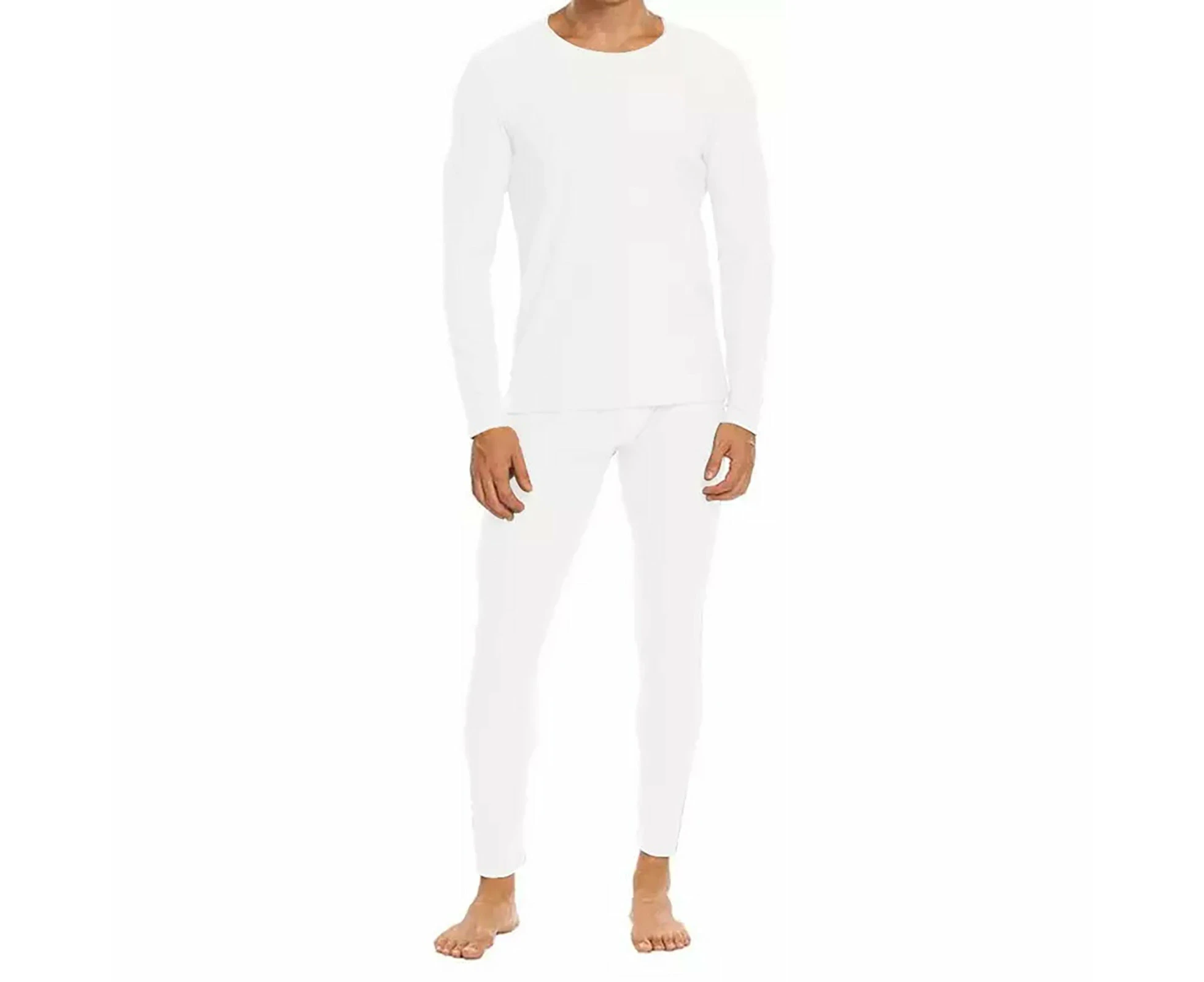 2pcs Set Holeproof Aircel Thermal Men White Long Sleeve Top T-Shirt & Johns Pants